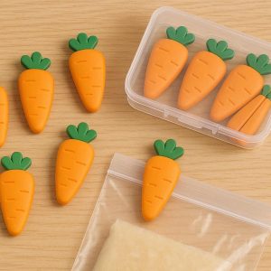 Cute Carrot Shape Food Sealing Clips With Transparent Storage Box Plastic Bag Clamps For Creative Kitchen Organization