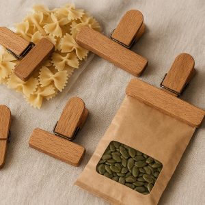 Eco Friendly Natural Wood Food Sealing Clips Heavy Duty Wooden Bag Clamps For Decorative Kitchen Storage