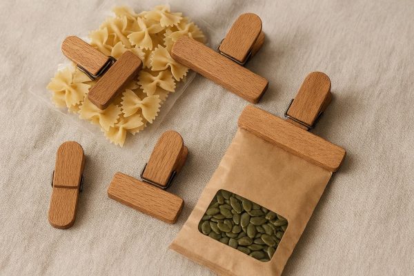 Eco Friendly Natural Wood Food Sealing Clips Heavy Duty Wooden Bag Clamps For Decorative Kitchen Storage