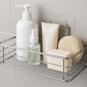 Adhesive Bathroom Shelf No Drilling Shower Storage Basket Rustproof Stainless Steel Caddy For Wall Tidy Organizer