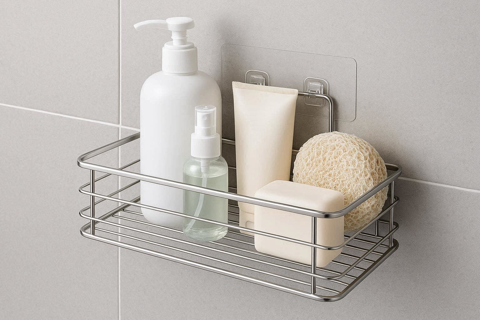 Adhesive Bathroom Shelf No Drilling Shower Storage Basket Rustproof Stainless Steel Caddy For Wall Tidy Organizer - Image 1