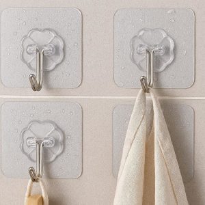 Heavy Duty Adhesive Wall Hooks Waterproof Transparent Utility Hangers For Bathroom Kitchen Towel Robe Coat Holder
