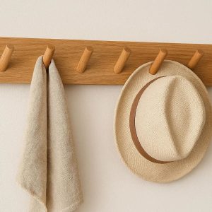 Natural Wooden Wall Hooks Decorative Single Organizer Pegs Heavy Duty Minimalist Towel Hat Hanger For Entryway