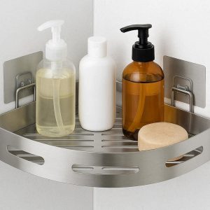 Corner Shower Caddy Self Adhesive Bathroom Shelf Organizer Space Saving Rustproof Stainless Steel Storage Rack