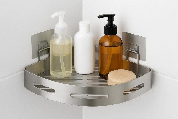Corner Shower Caddy Self Adhesive Bathroom Shelf Organizer Space Saving Rustproof Stainless Steel Storage Rack