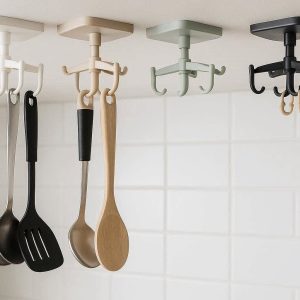 Swivel Adhesive Utility Hooks Multi Functional Kitchen Ceiling Hangers With Rotatable Hooks For Hanging Cooking Utensils