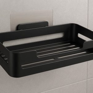 Matte Black Shower Organizer Shelf Stainless Steel Bathroom Caddy Adhesive Wall Mounted Storage Basket Holder