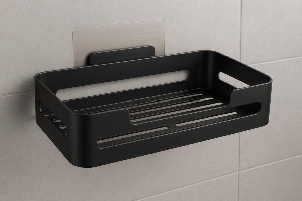 Matte Black Shower Organizer Shelf Stainless Steel Bathroom Caddy Adhesive Wall Mounted Storage Basket Holder