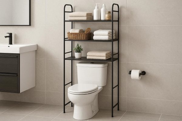 Over The Toilet Storage Rack Space Saving Bathroom Organizer Shelf Multi Functional Metal Standing Display Tower