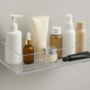 Clear Acrylic Shower Caddy Adhesive Bathroom Shelf Organizer Modern Floating Wall Storage Racks For Cosmetics