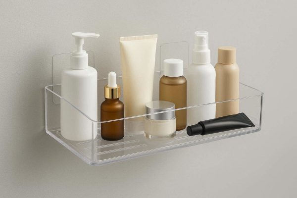 Clear Acrylic Shower Caddy Adhesive Bathroom Shelf Organizer Modern Floating Wall Storage Racks For Cosmetics