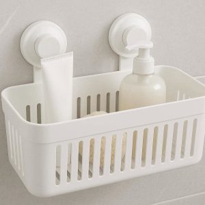 Suction Cup Shower Basket Removable Bathroom Shelf Organizer Rustproof Plastic Storage Caddy For Kitchen Shower