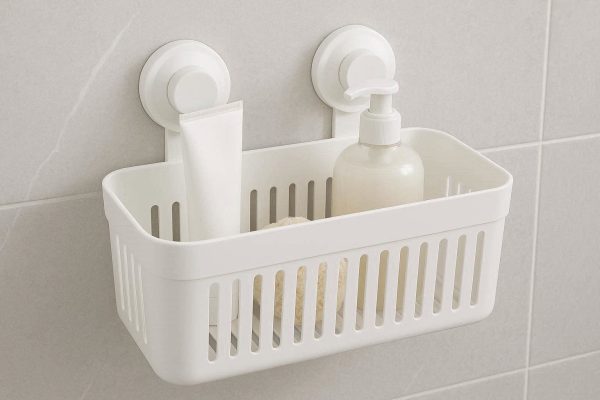 Suction Cup Shower Basket Removable Bathroom Shelf Organizer Rustproof Plastic Storage Caddy For Kitchen Shower